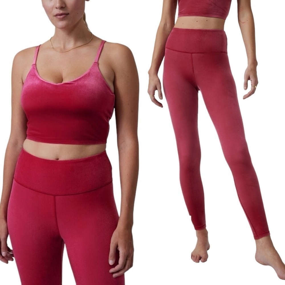 ATHLETA‎ Elation Velvet Tight Leggings and Cropped Workout Top Matching Set